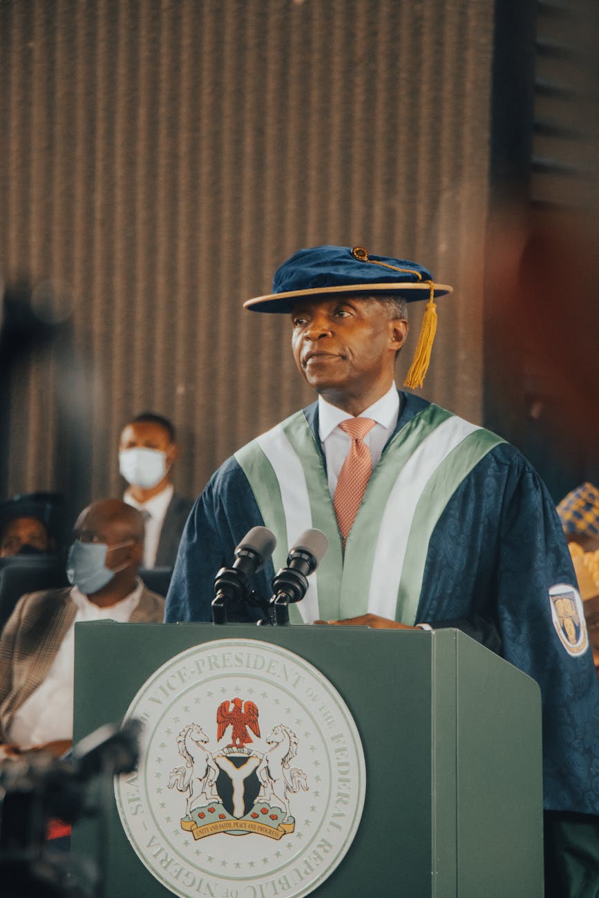 professor yemi osinbajo making a speech at obafemi awolowo university in ile ife osun state nigeria