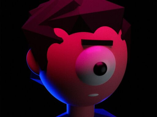 a cartoon character with a red nose and a black background