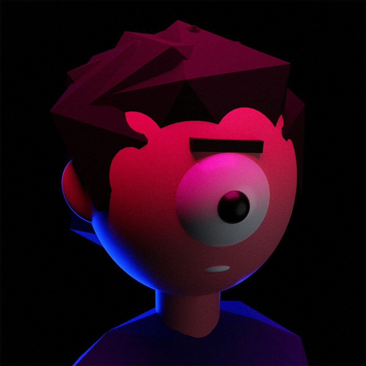 a cartoon character with a red nose and a black background